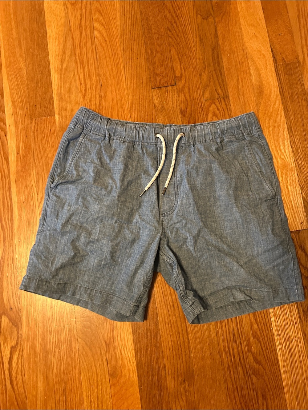 Casual Chambray Drawstring Shorts - Light Blue